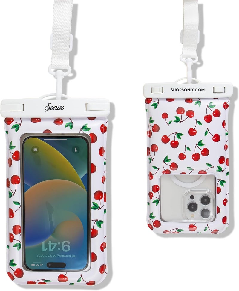Sonix Waterproof Phone Pouch - Floating Phone Case Dry Bag w/Crossbody Lanyard - Beach Cruise Travel Essentials - Compatible w/All Devices, Touchscreen Friendly | Cherry on Top - Image 1